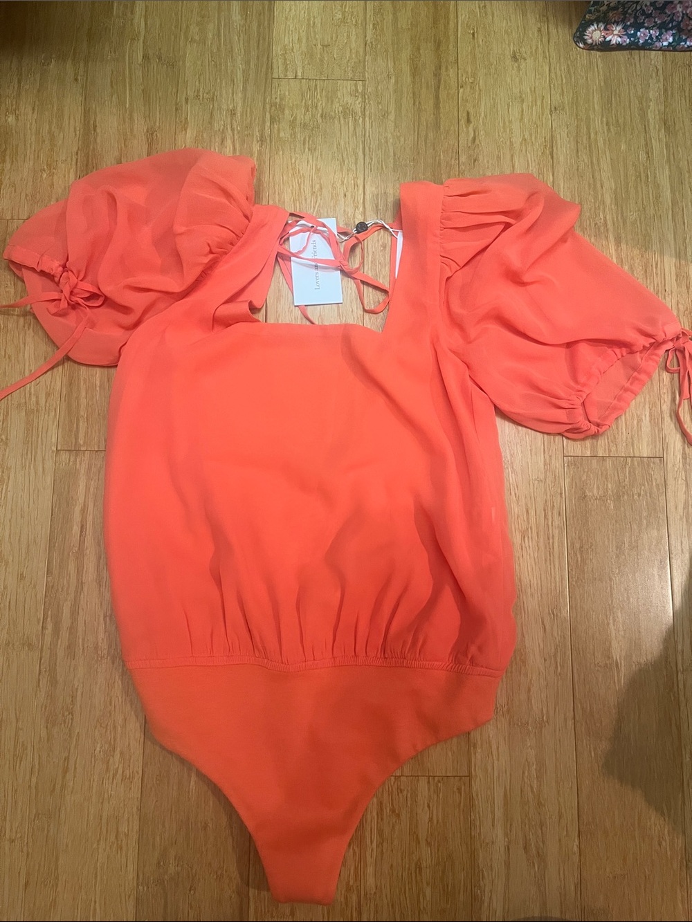 Coral Puff-Sleeve Bodysuit